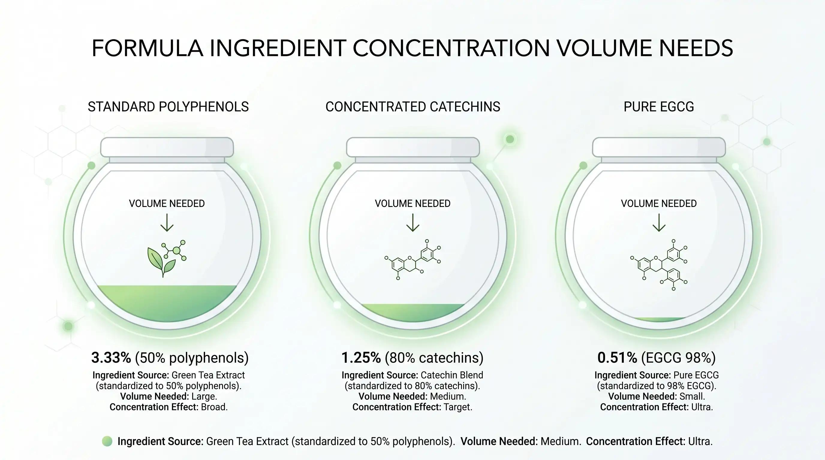 مقارنة بصرية لمساحة التركيبة المطلوبة لدرجات EGCG مختلفة للوصول إلى 0.5% EGCG