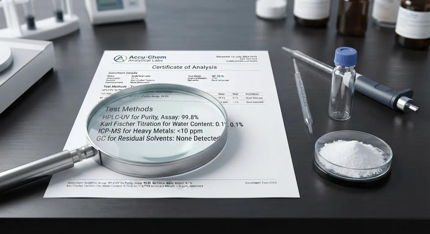 Certificate of Analysis COA quality control test panel breakdown for NMN
