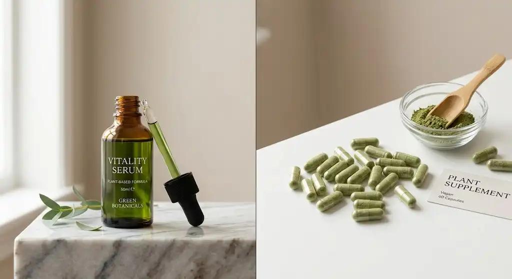 مقارنة تطبيقي مصل تجميلي من EGCG وكبسولة مكمّل غذائي