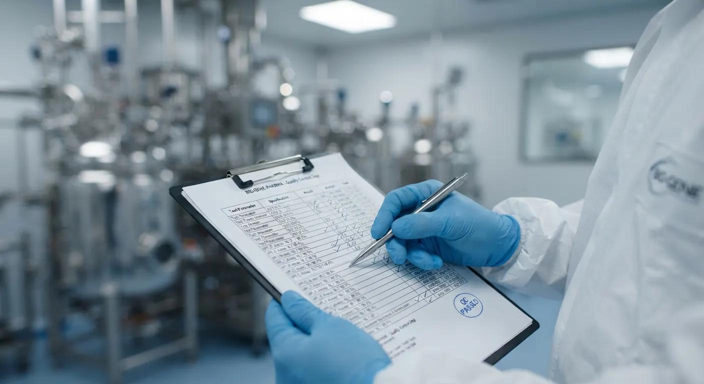 Quality control inspection comparing an incomplete generic specification sheet with a valid batch-specific COA